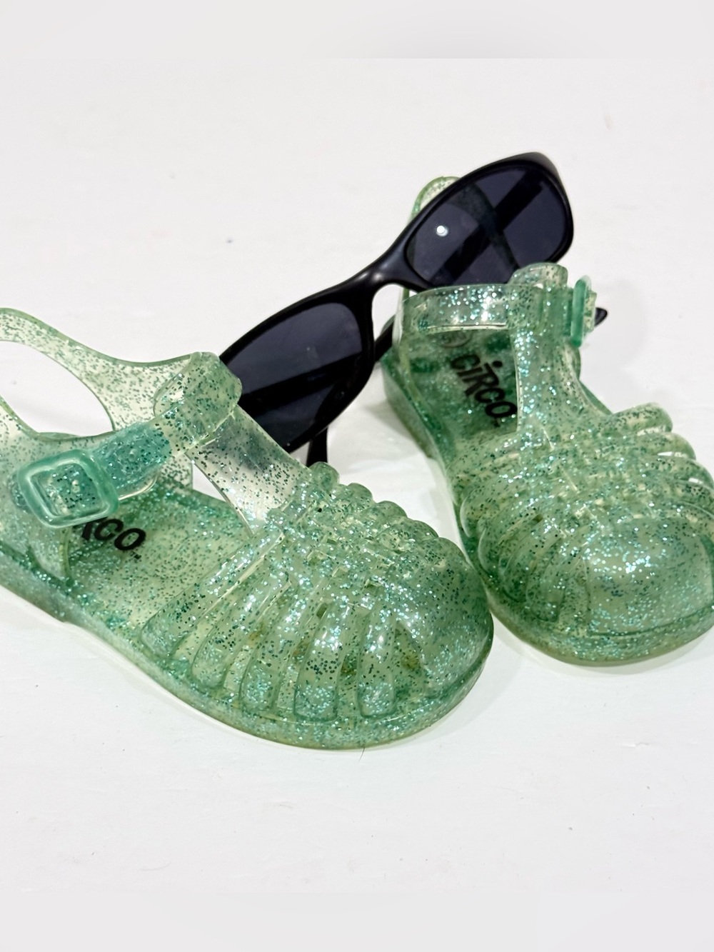 Circo Glitter Jelly Sandals in Mint Green Hook Loop Closure Water Shoe Sz S 5/6